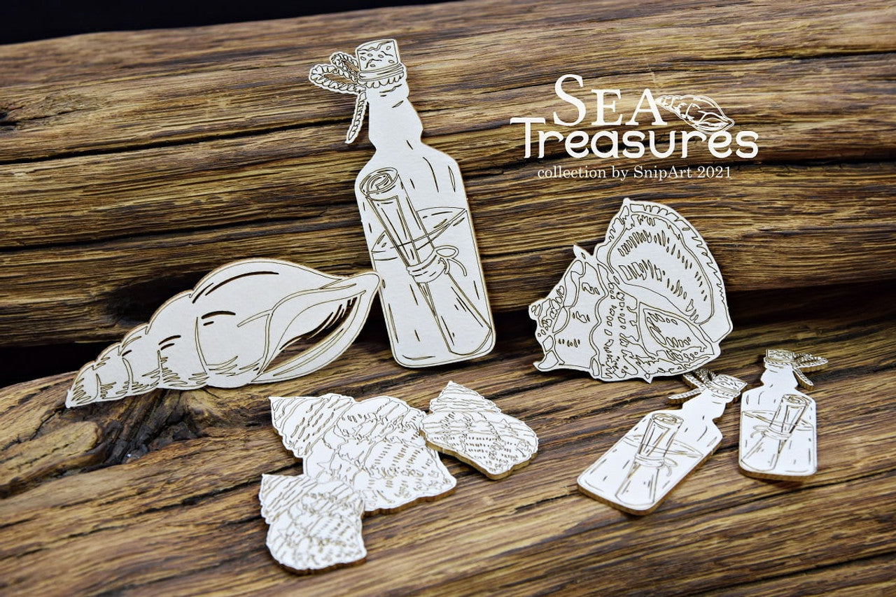 Snipart Sea Treasures Seashells and Bottles Chipboard