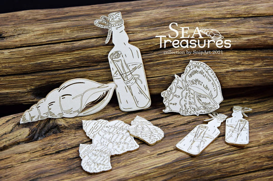 Snipart Sea Treasures Seashells and Bottles Chipboard
