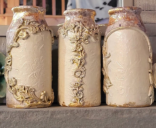 Gold Leaf Vases Trio Artisanal Décor