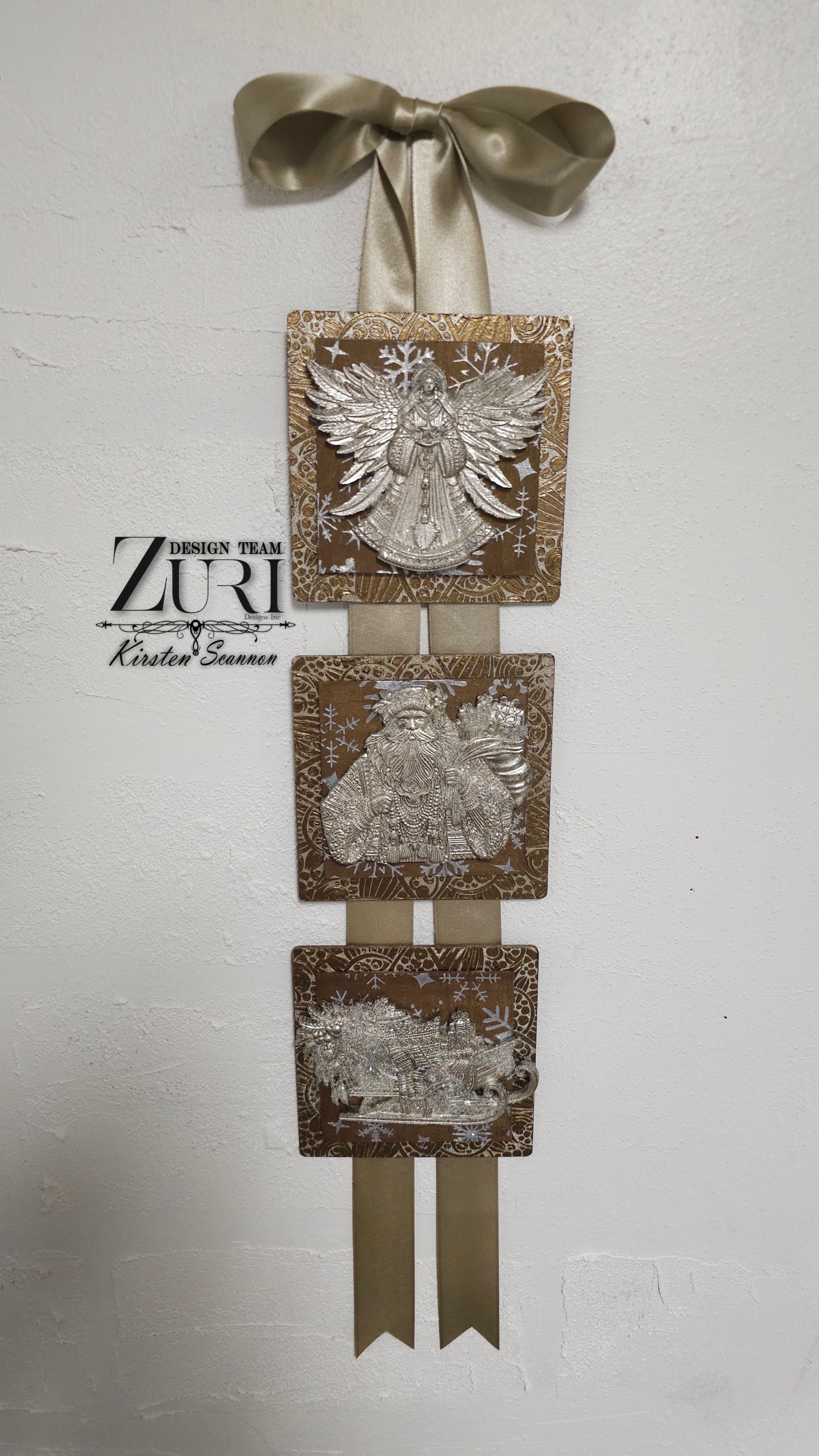 Angel Over Santa and Sleigh Christmas Mixed Media Wall Hanging