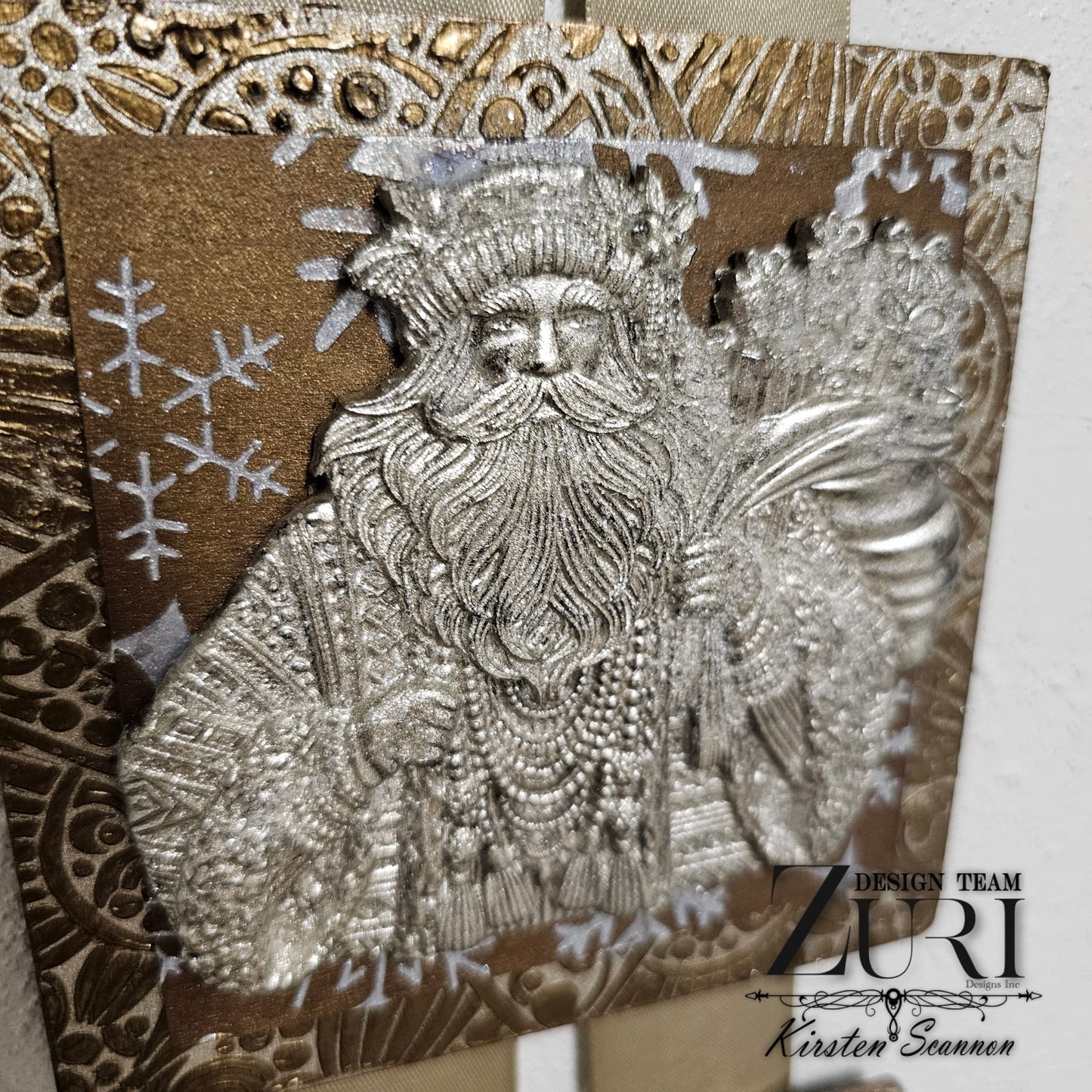 Angel Over Santa and Sleigh Christmas Mixed Media Wall Hanging