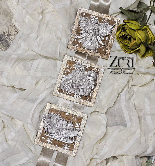 Angel Over Santa and Sleigh Christmas Mixed Media Wall Hanging