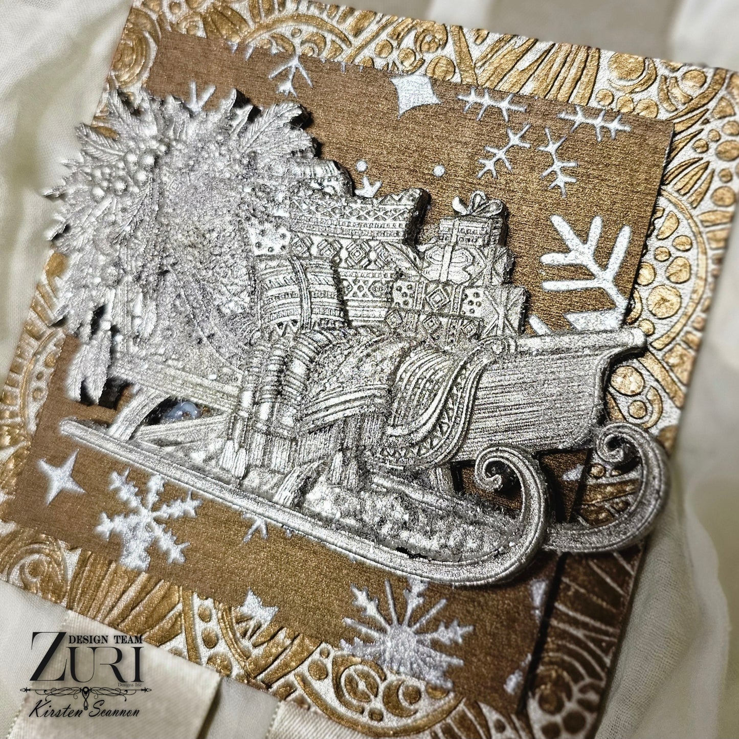 Angel Over Santa and Sleigh Christmas Mixed Media Wall Hanging