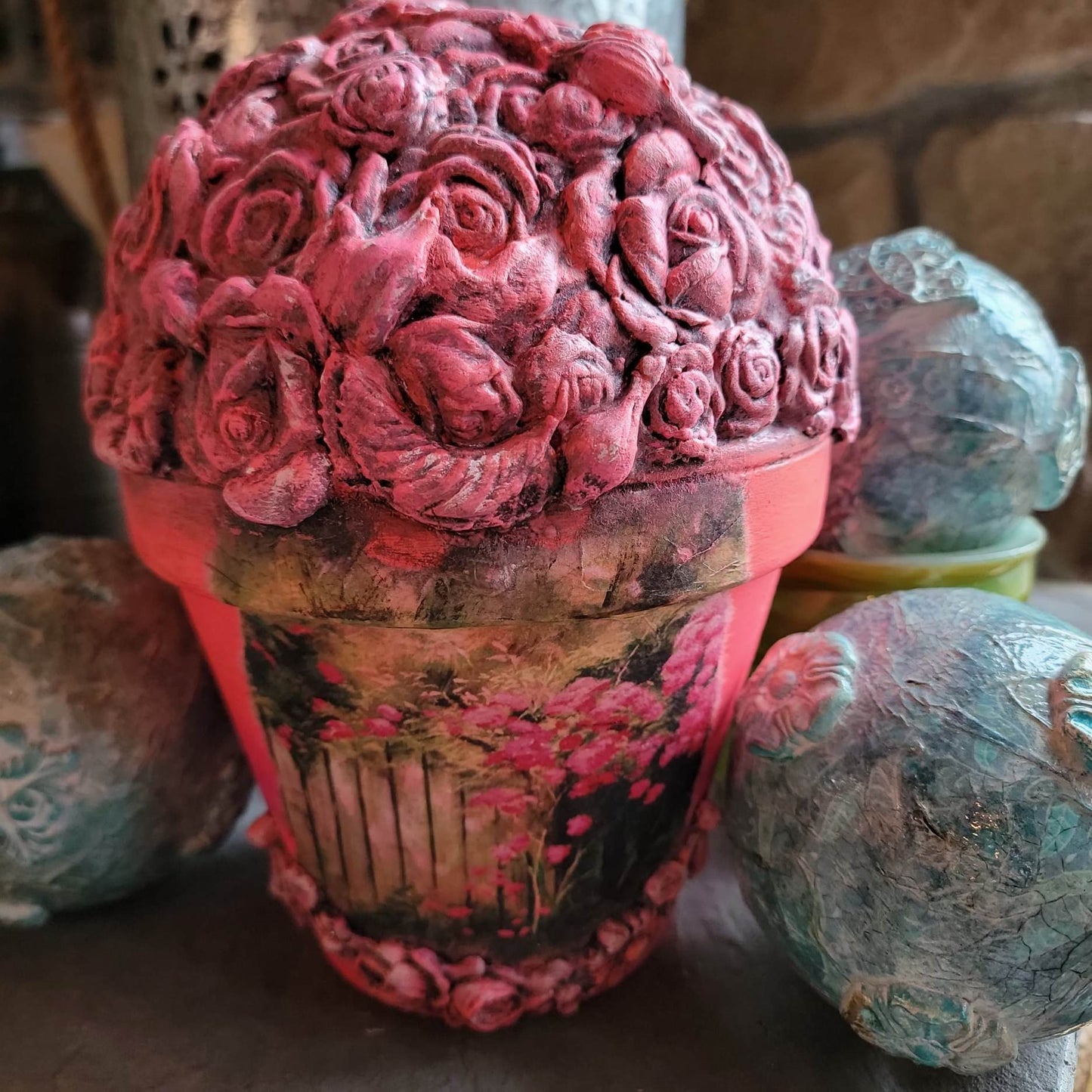 Pink Garden Clay Floral Pot