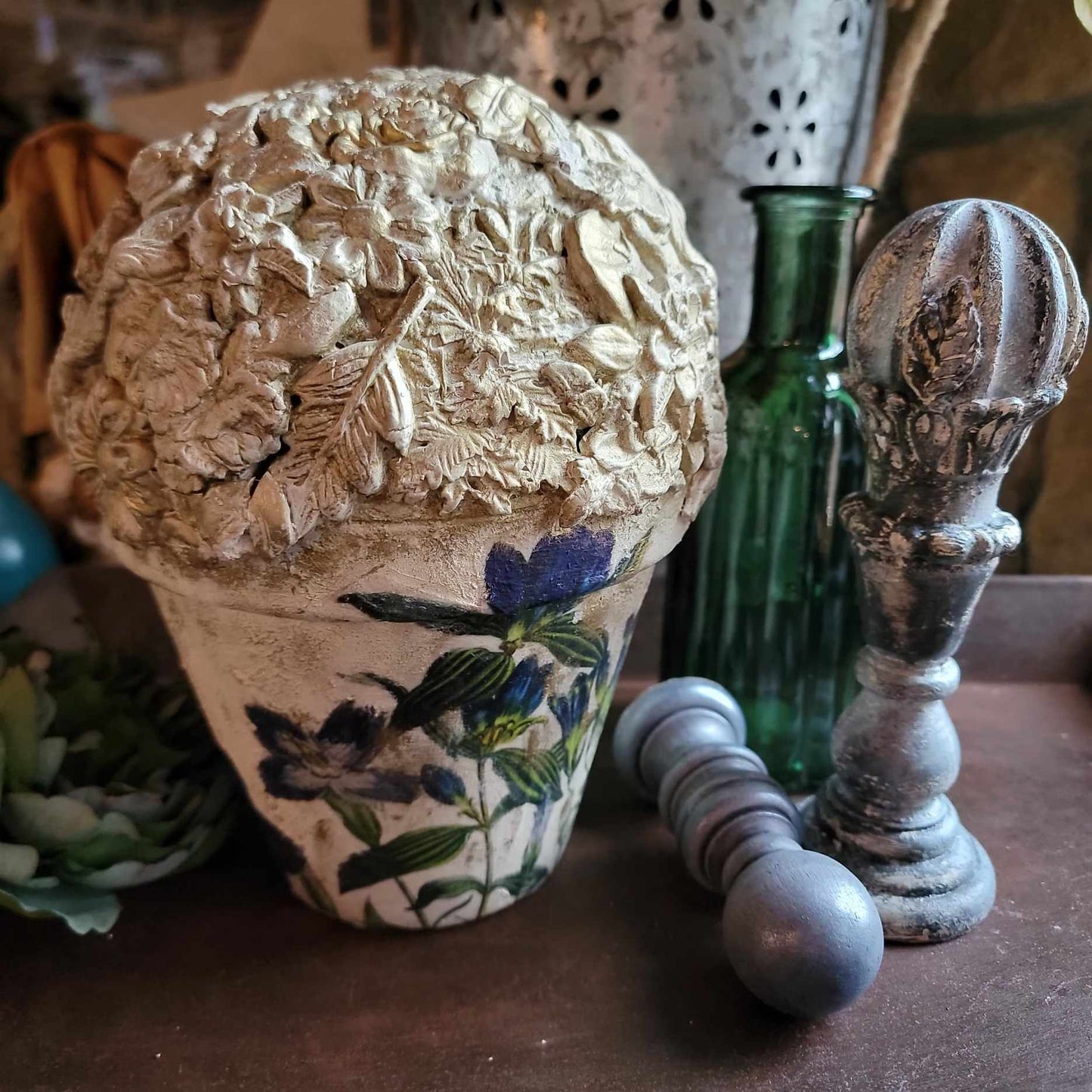 Blue & Gold Clay Floral Pot