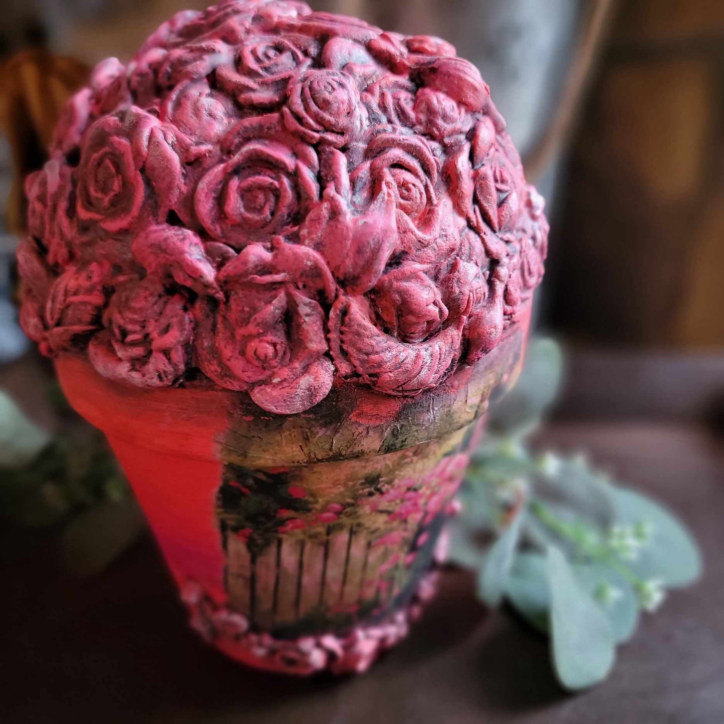 Pink Garden Clay Floral Pot