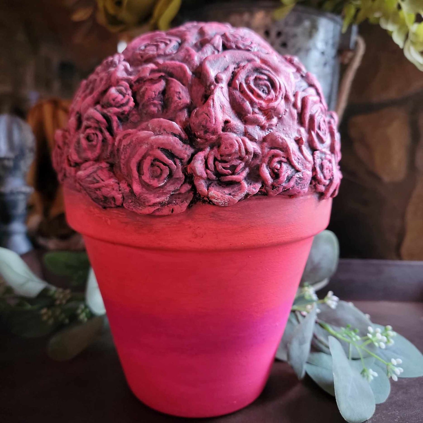 Pink Garden Clay Floral Pot