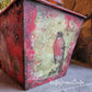 Red Floral, Bird & Butterfly Upcycled Galvanized Metal Bucket
