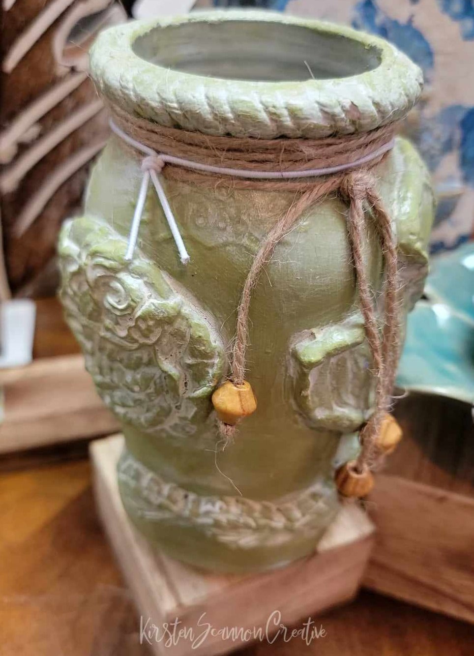 Shabby Rose Green Vase