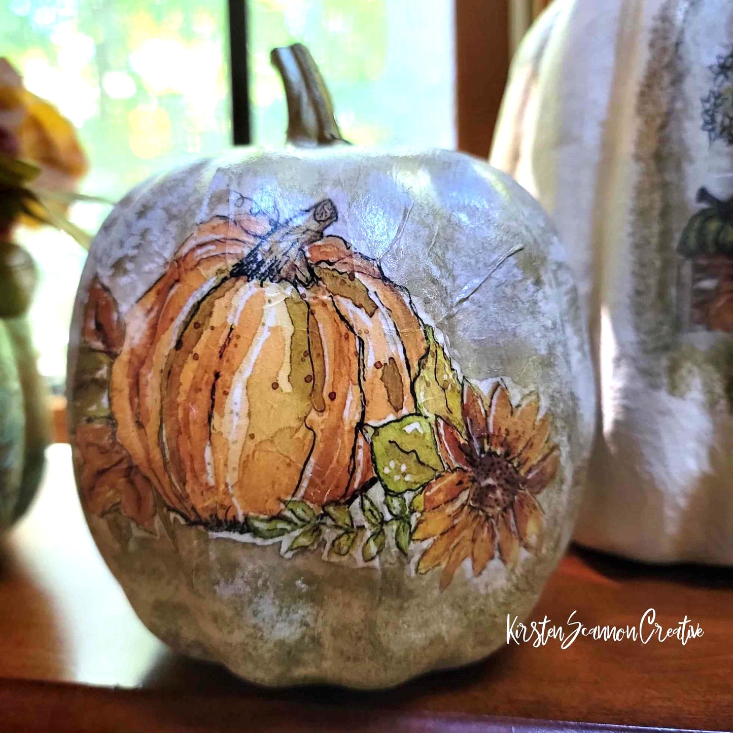 Pumpkin Scenes Decoupaged Foam Pumpkin Table Décor - Home Décor - Autumn - Fall
