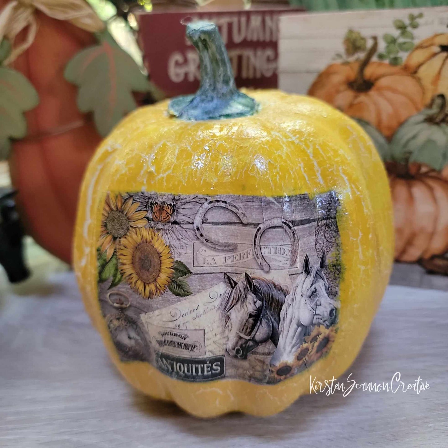 Sunflower & Horse Decoupaged Foam Pumpkin Table Décor - Home Décor - Autumn - Fall