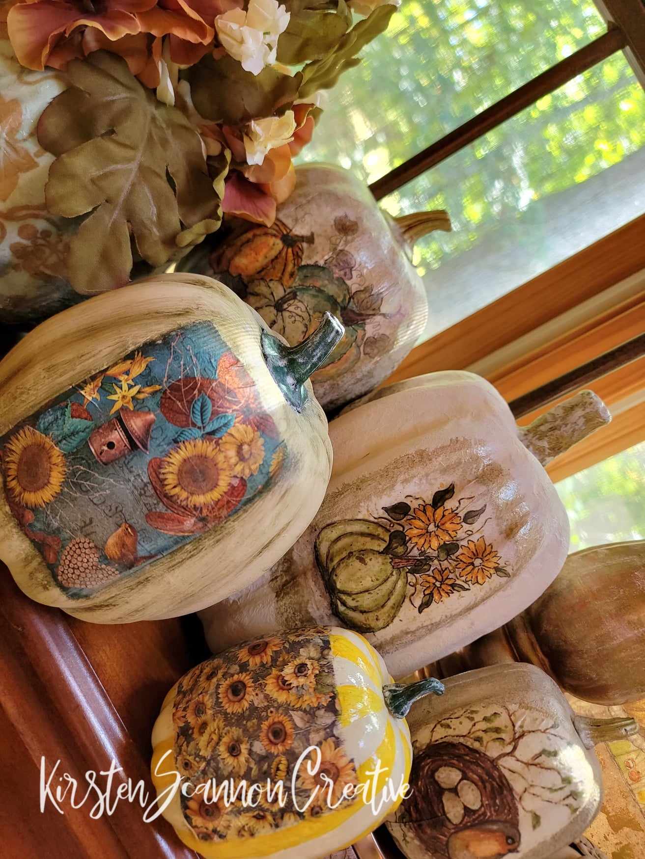 Tall Three Scenes Decoupaged Paper Mache Pumpkin Table Décor - Home Décor - Autumn - Fall