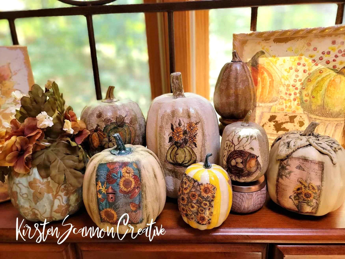 Bird Nest Decoupaged Foam Pumpkin Table Décor - Home Décor - Autumn - Fall