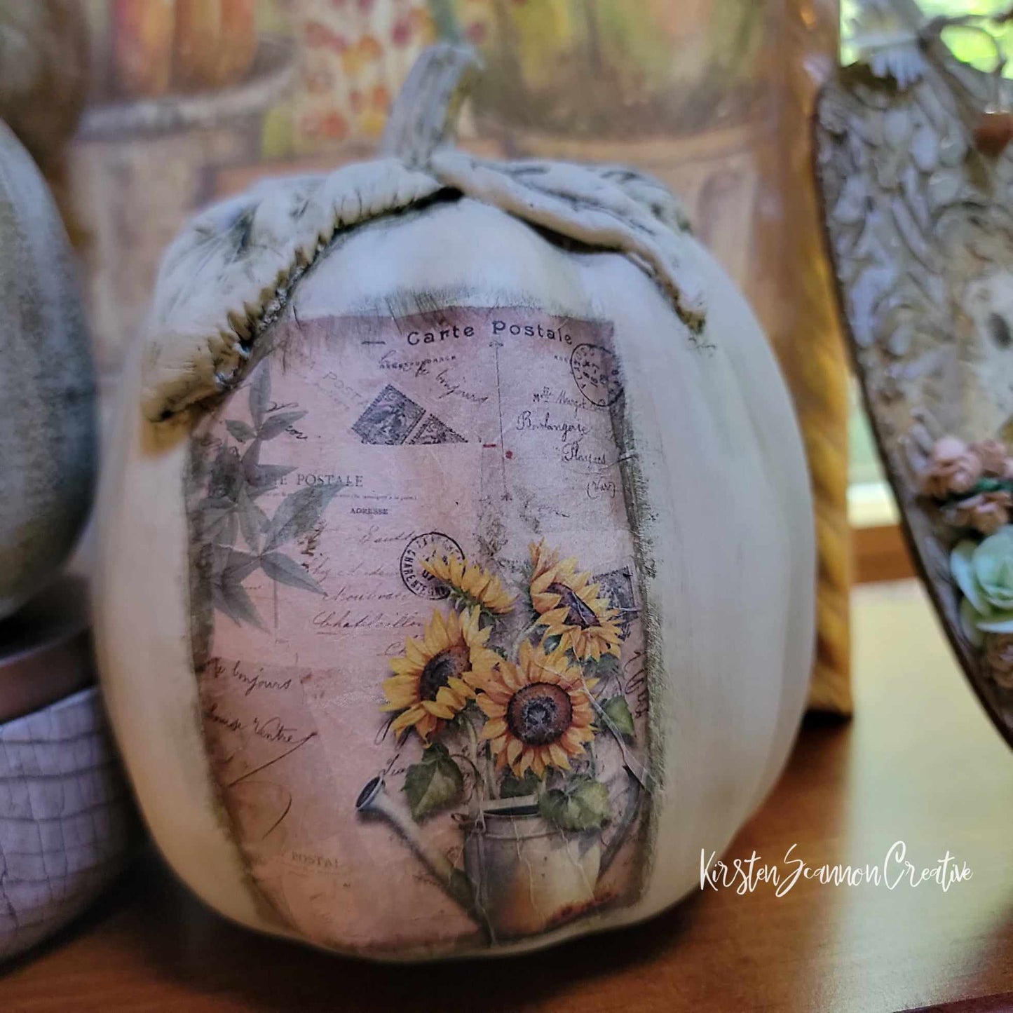 Sunflower Scenes Decoupaged Foam Pumpkin Table Décor - Home Décor - Autumn - Fall