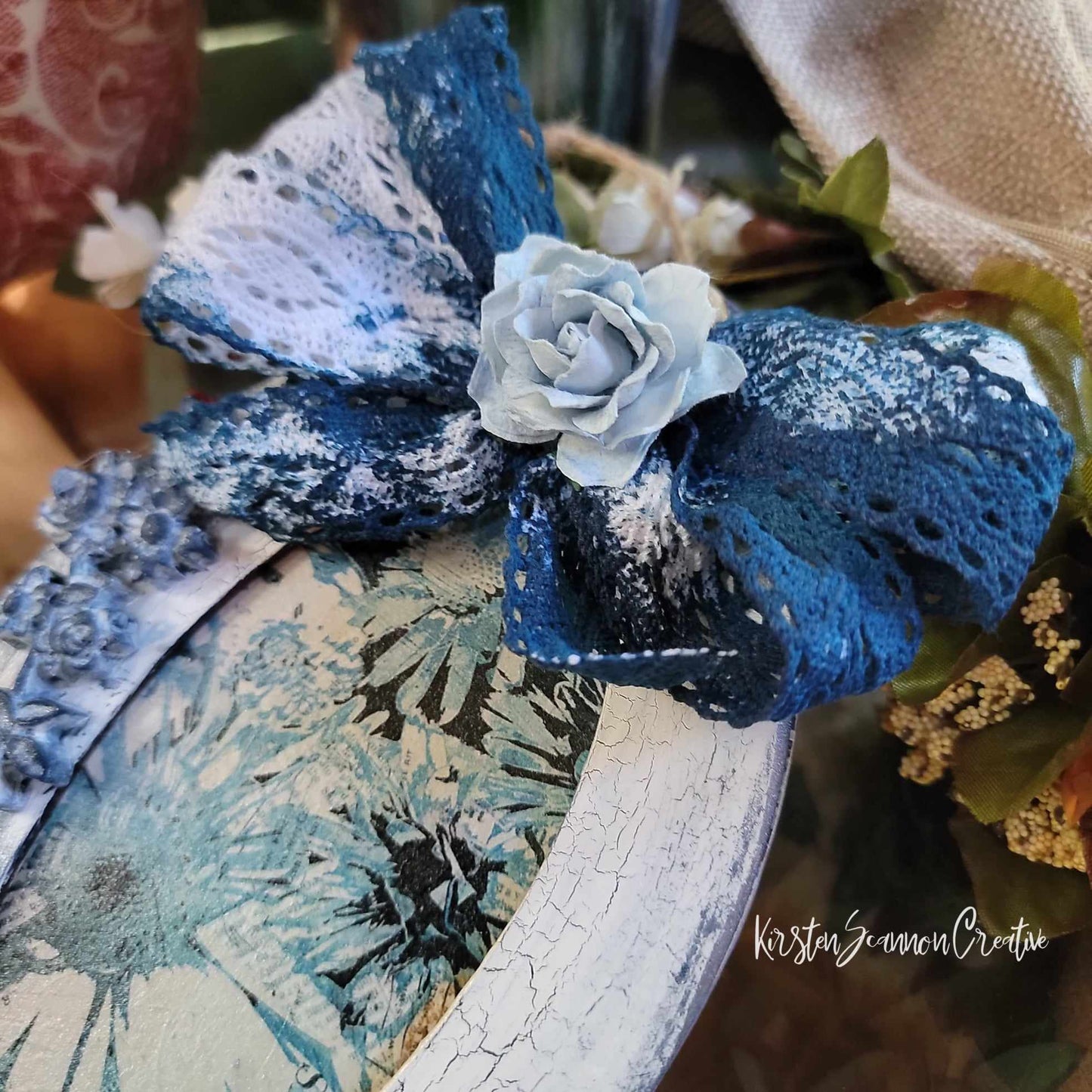Floral Decoupaged Mixed Media Art Wallhanging Ornament, Autumn-Fall Decor