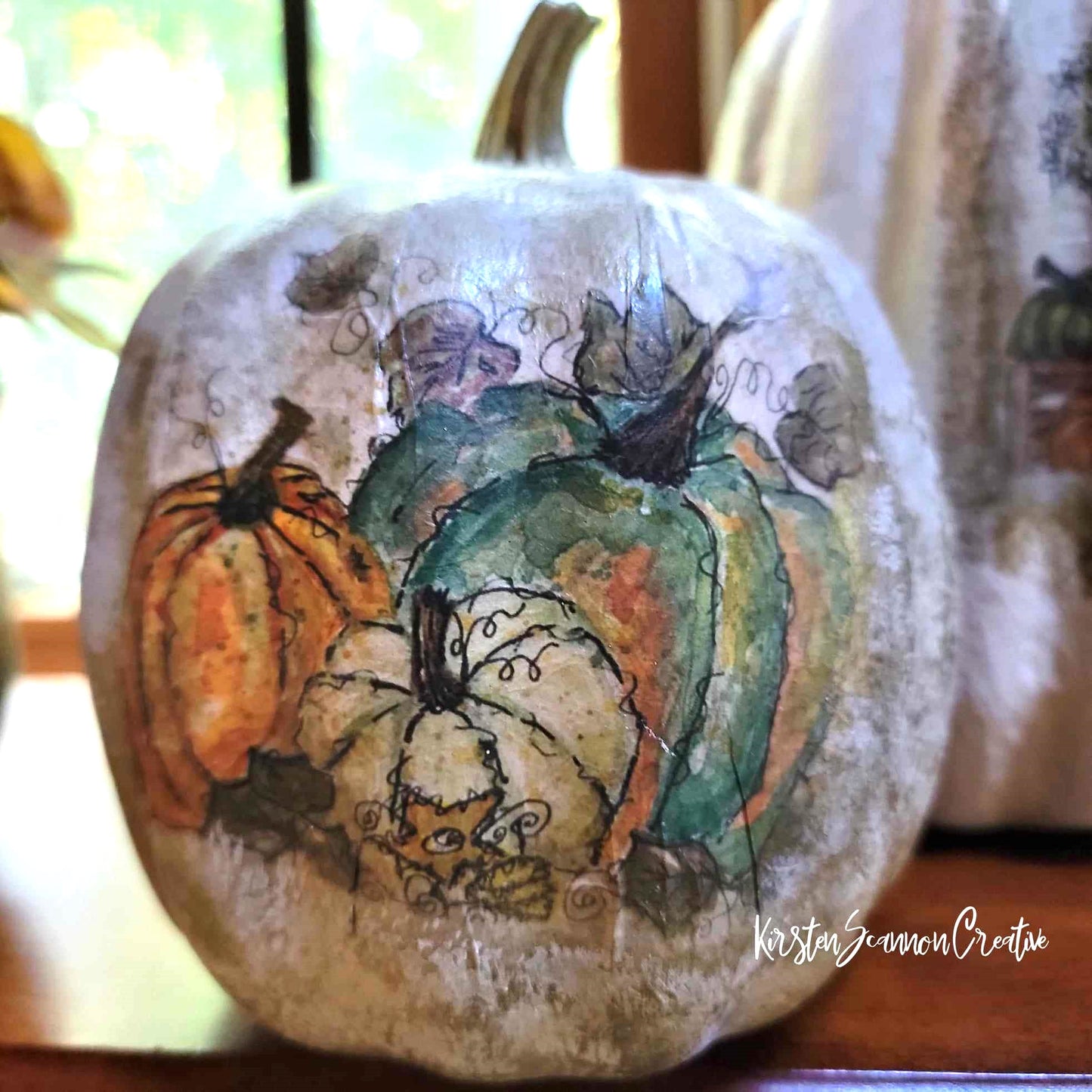 Pumpkin Scenes Decoupaged Foam Pumpkin Table Décor - Home Décor - Autumn - Fall