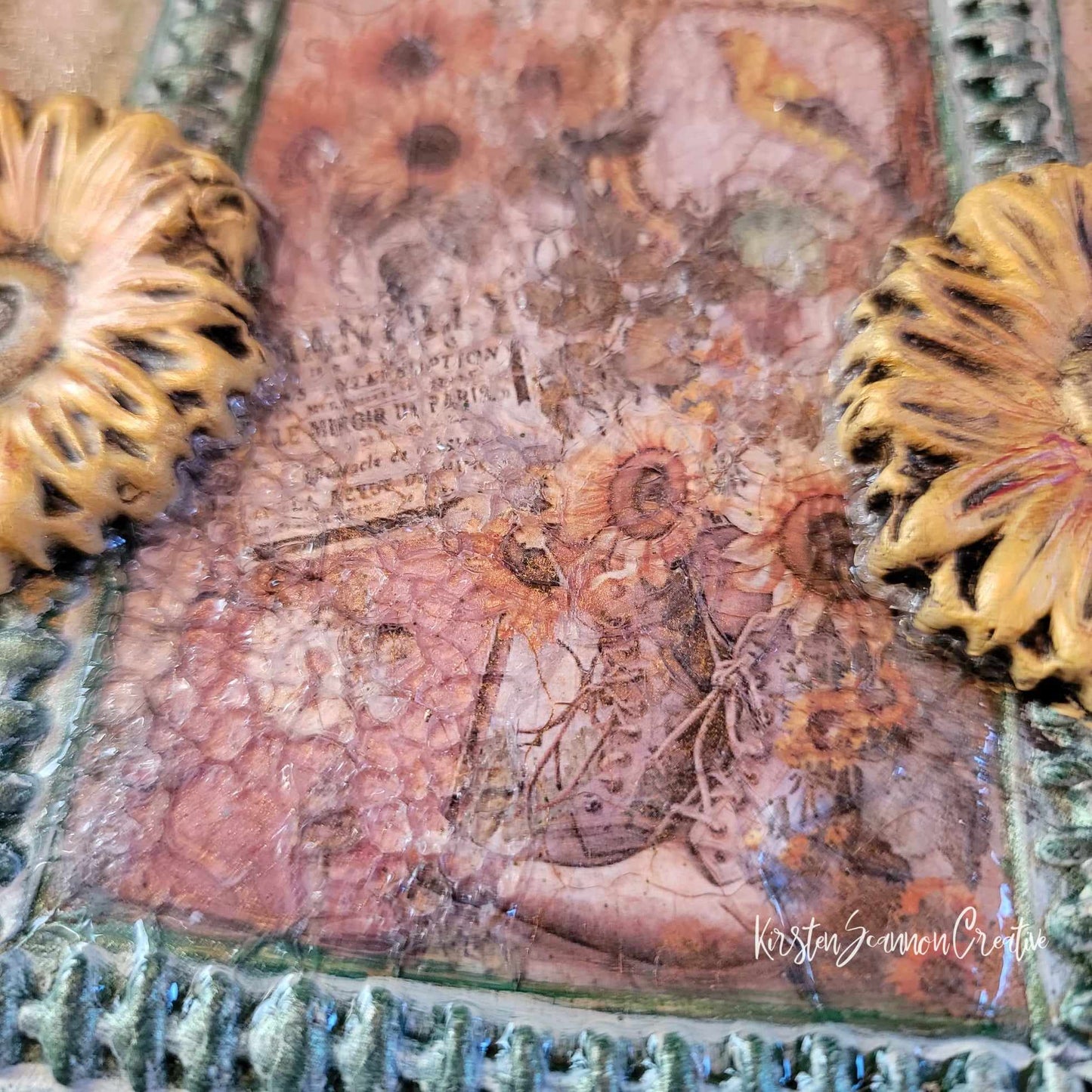 Sunflowers & Country Scene Pumpkin Wallhanging Decoupaged Mixed Media Art Ornament, Autumn-Fall Decor