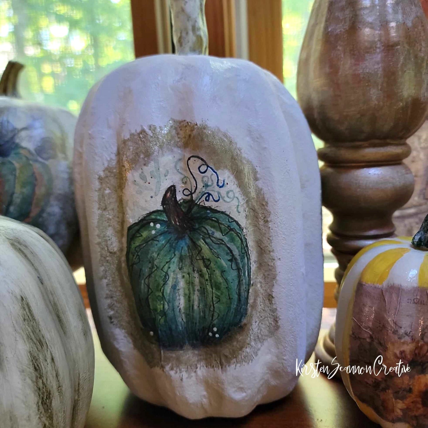 Tall Three Scenes Decoupaged Paper Mache Pumpkin Table Décor - Home Décor - Autumn - Fall