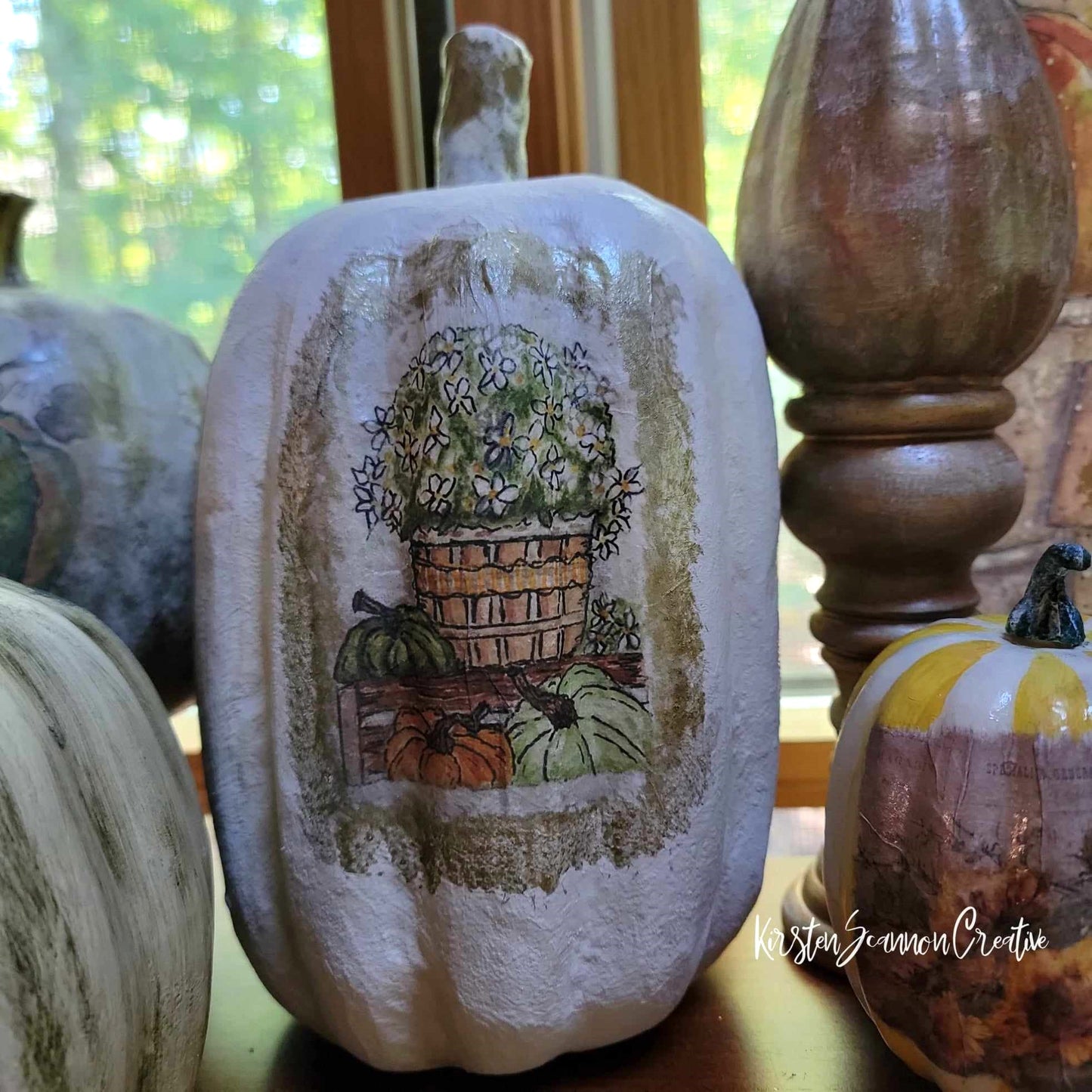 Tall Three Scenes Decoupaged Paper Mache Pumpkin Table Décor - Home Décor - Autumn - Fall