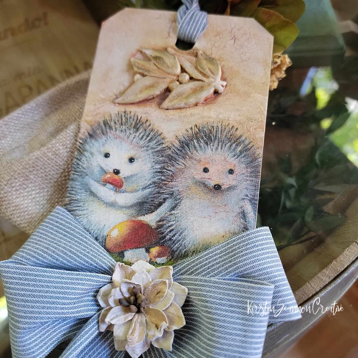 Hedgehog Love Decor Tags Duo, Mixed Media Art Tags Autumn-Fall Decor
