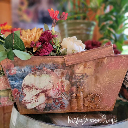 Skull Apothecary Vintage Upcycled Galvanized Metal Bucket