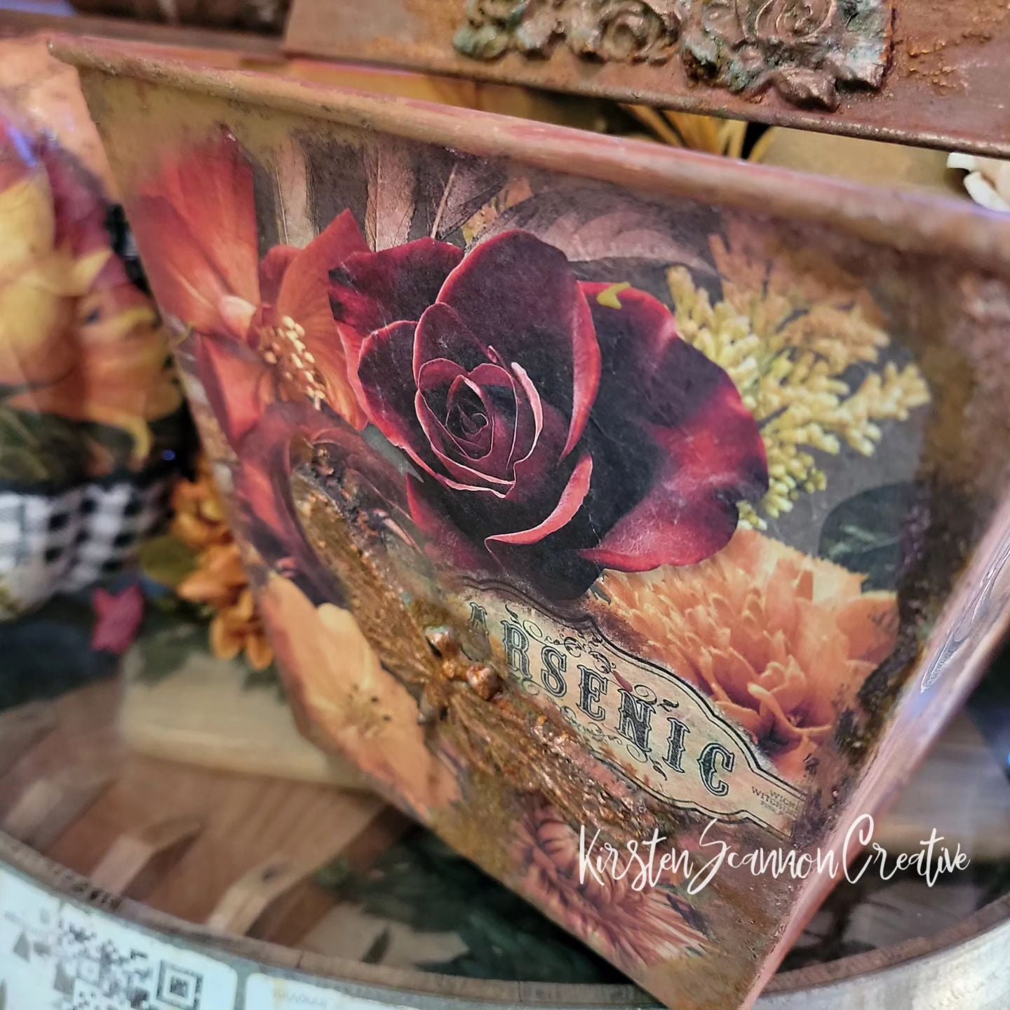 Skull Apothecary Vintage Upcycled Galvanized Metal Bucket