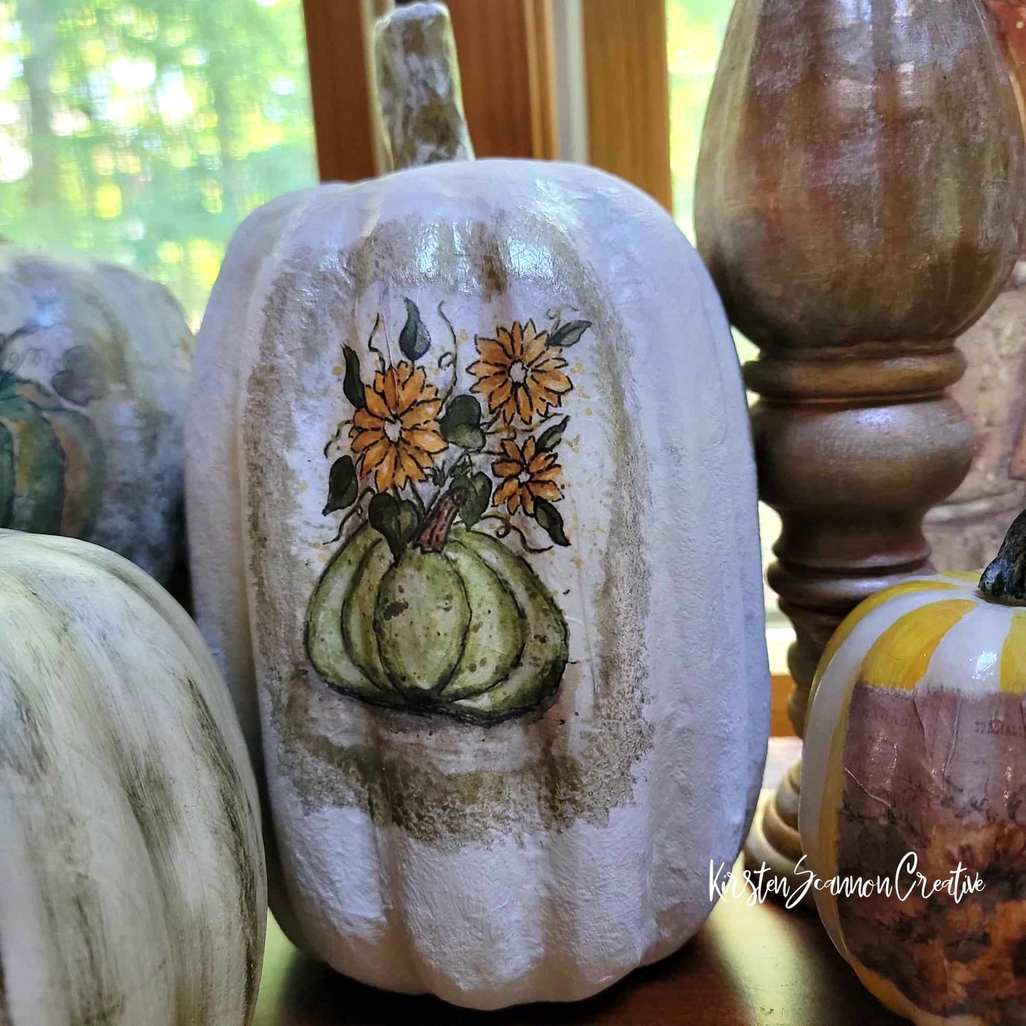 Tall Three Scenes Decoupaged Paper Mache Pumpkin Table Décor - Home Décor - Autumn - Fall