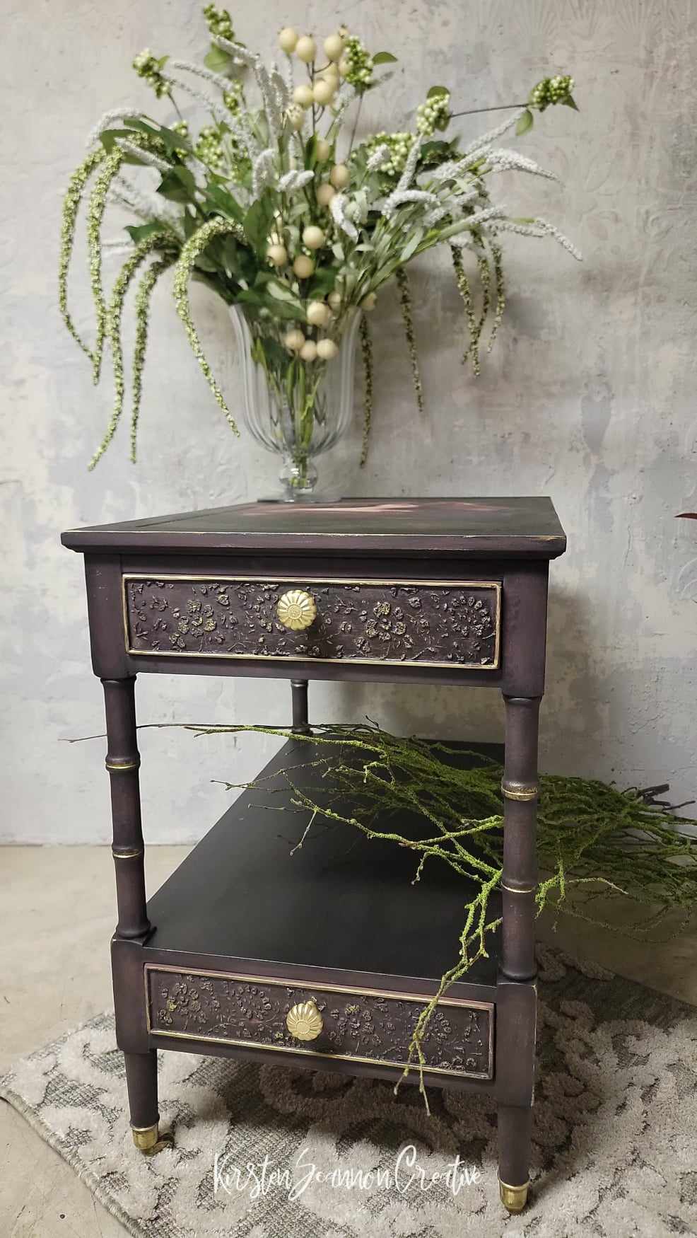Equestrian Theme Vintage Hekman Side Table on Casters