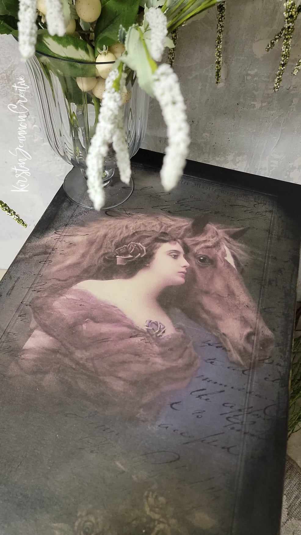 SOLD Equestrian Theme Vintage Hekman Side Table on Casters