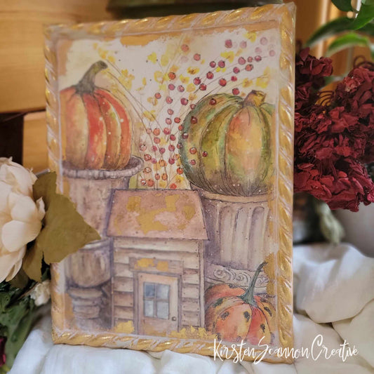 The Pumpkin House Decoupaged Mixed Media Canvas Art - Home Décor - Autumn - Fall