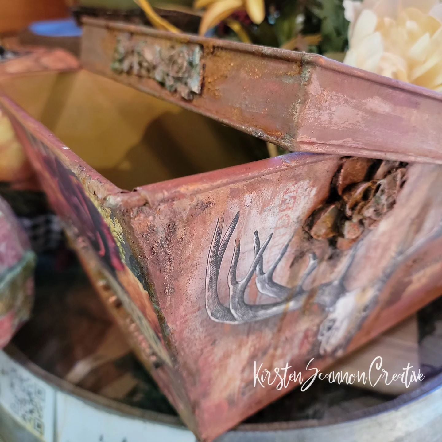 Skull Apothecary Vintage Upcycled Galvanized Metal Bucket