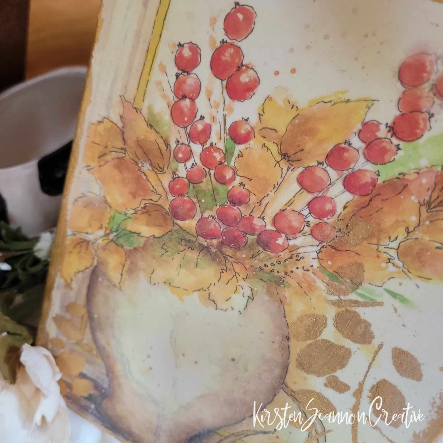 Autumn's Leafy Bouquet Decoupaged Mixed Media Canvas Art - Home Décor - Autumn - Fall