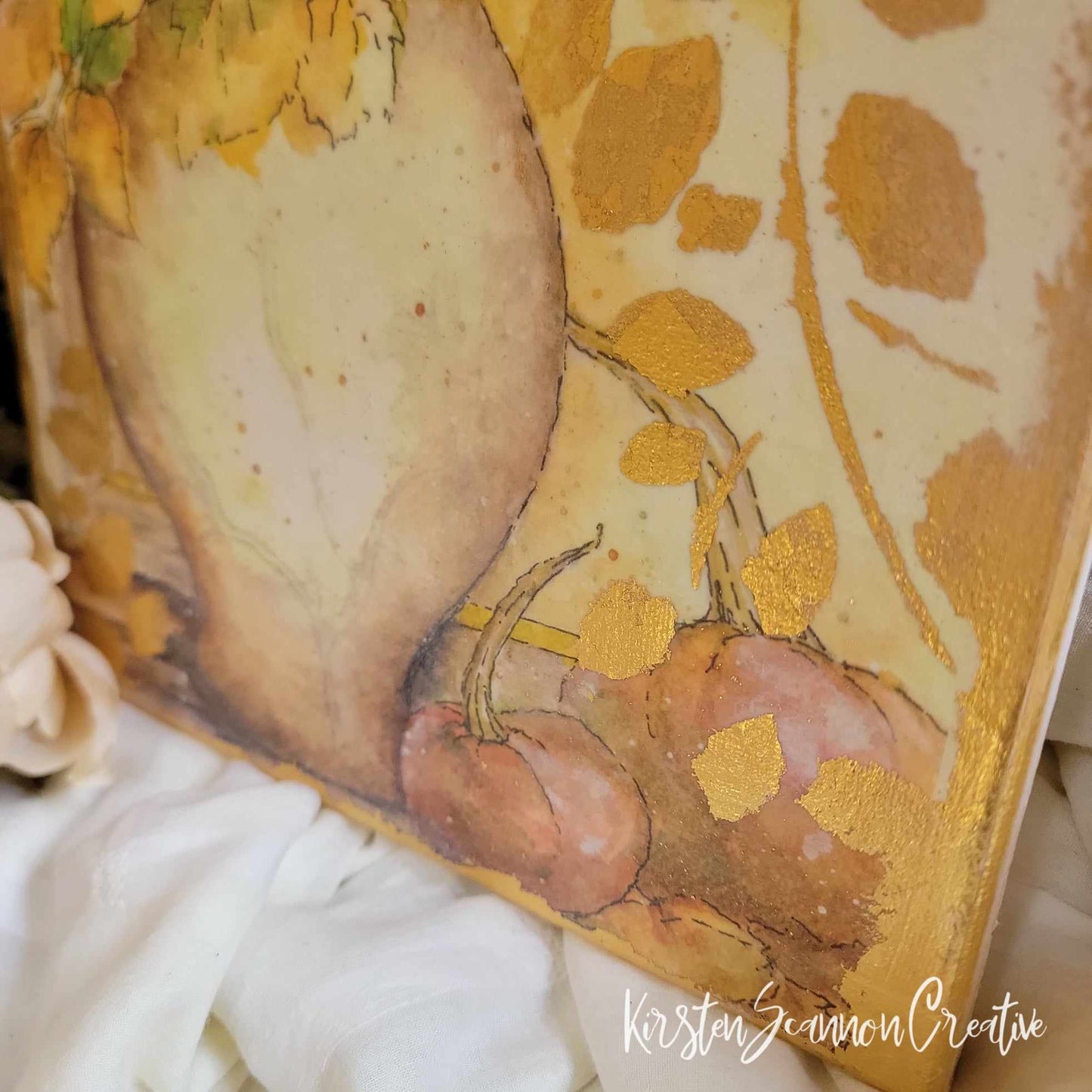 Autumn's Leafy Bouquet Decoupaged Mixed Media Canvas Art - Home Décor - Autumn - Fall