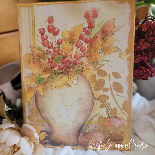 Autumn's Leafy Bouquet Decoupaged Mixed Media Canvas Art - Home Décor - Autumn - Fall