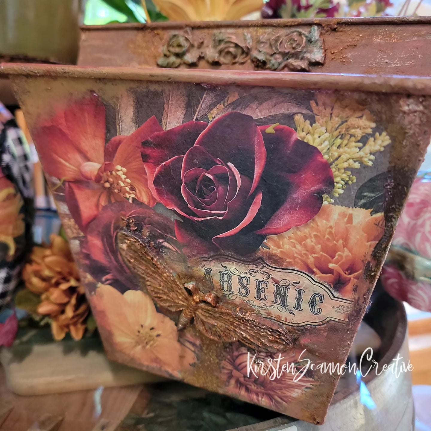 Skull Apothecary Vintage Upcycled Galvanized Metal Bucket