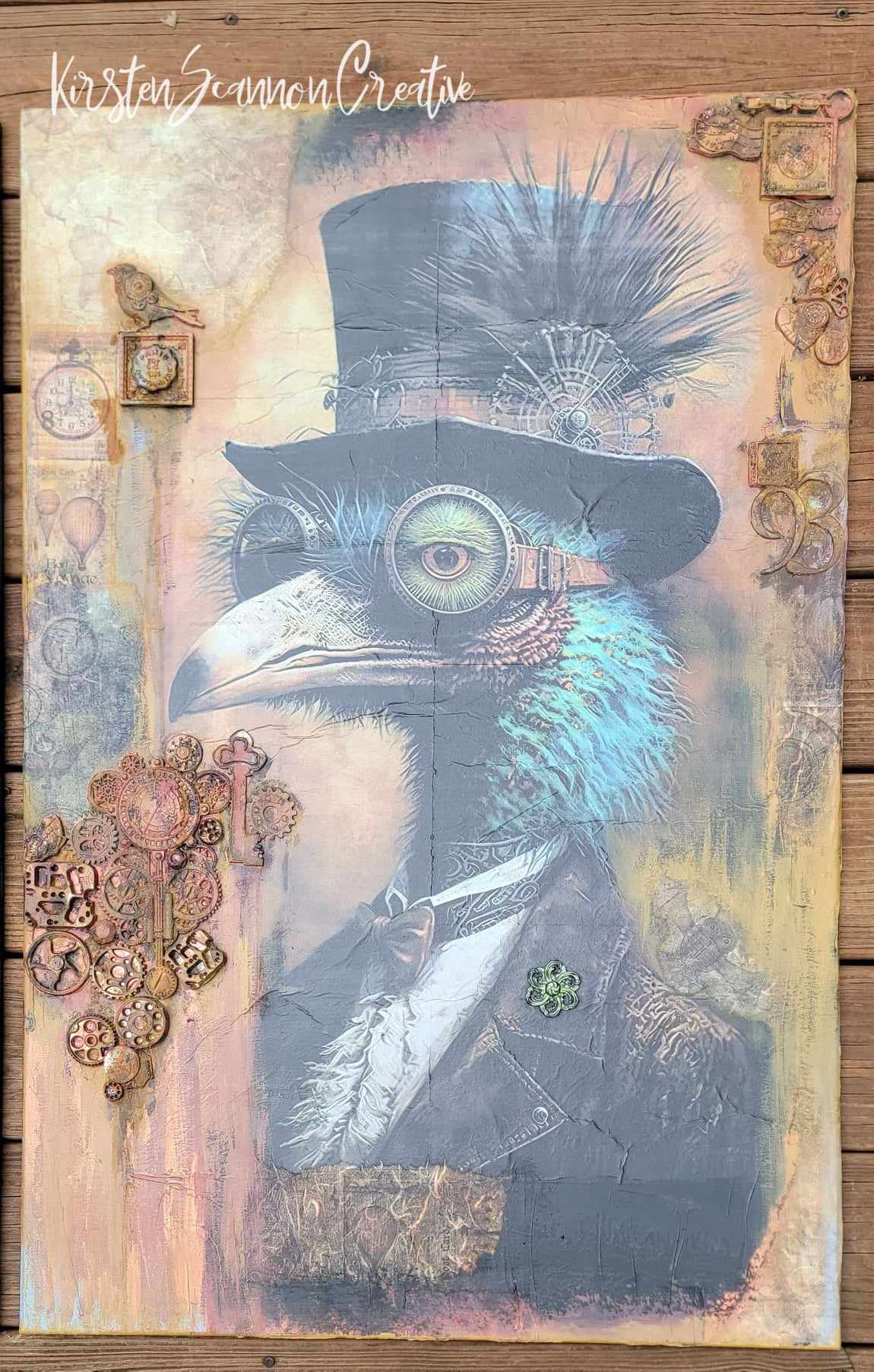Traveling Steampunk Birds Mixed Media Canvases, Wall Art