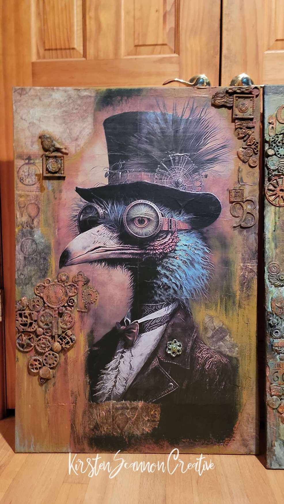Traveling Steampunk Birds Mixed Media Canvases, Wall Art