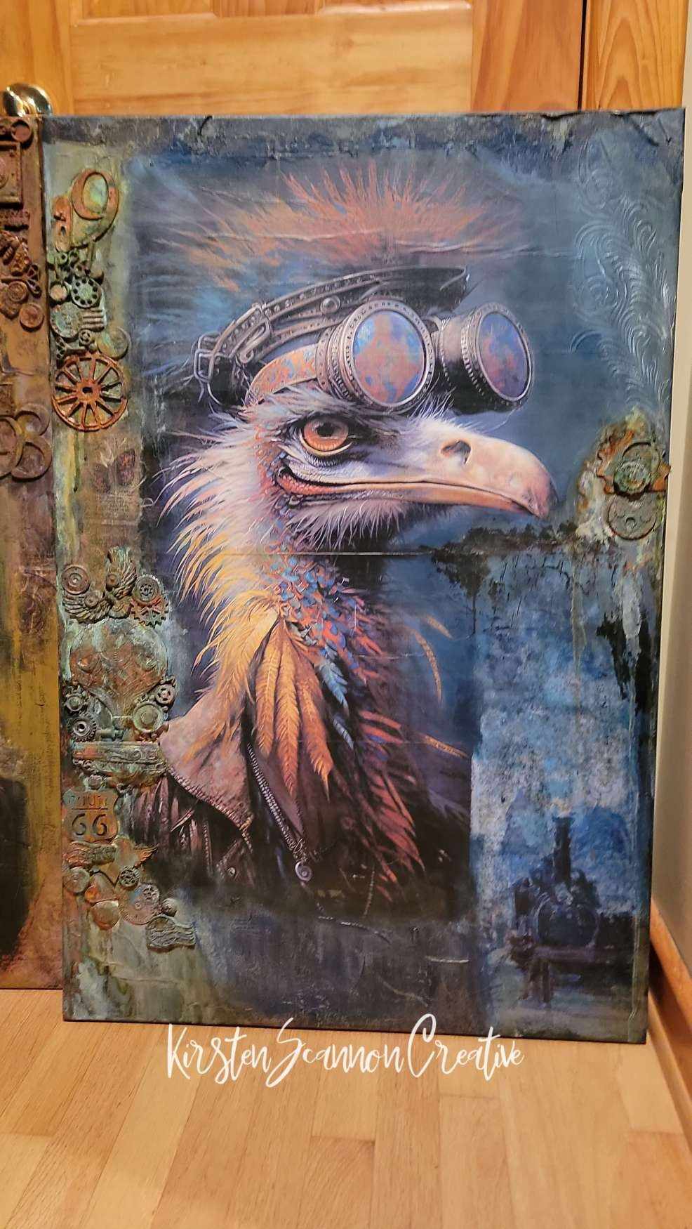 Traveling Steampunk Birds Mixed Media Canvases, Wall Art