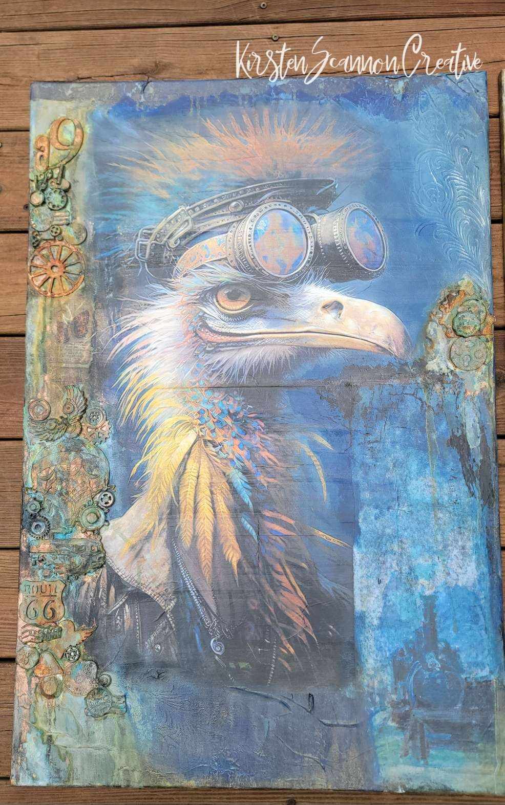 Traveling Steampunk Birds Mixed Media Canvases, Wall Art