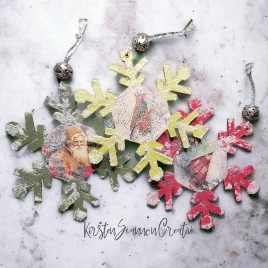 Snowflake Trio Set Mixed Media Winter Decoration