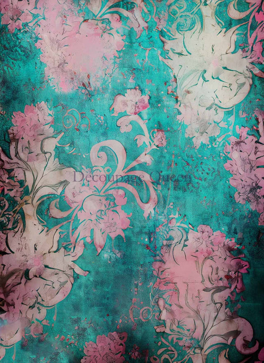 Decoupage Queen A4 Rice Paper Tattered Teal by Andy Skinner