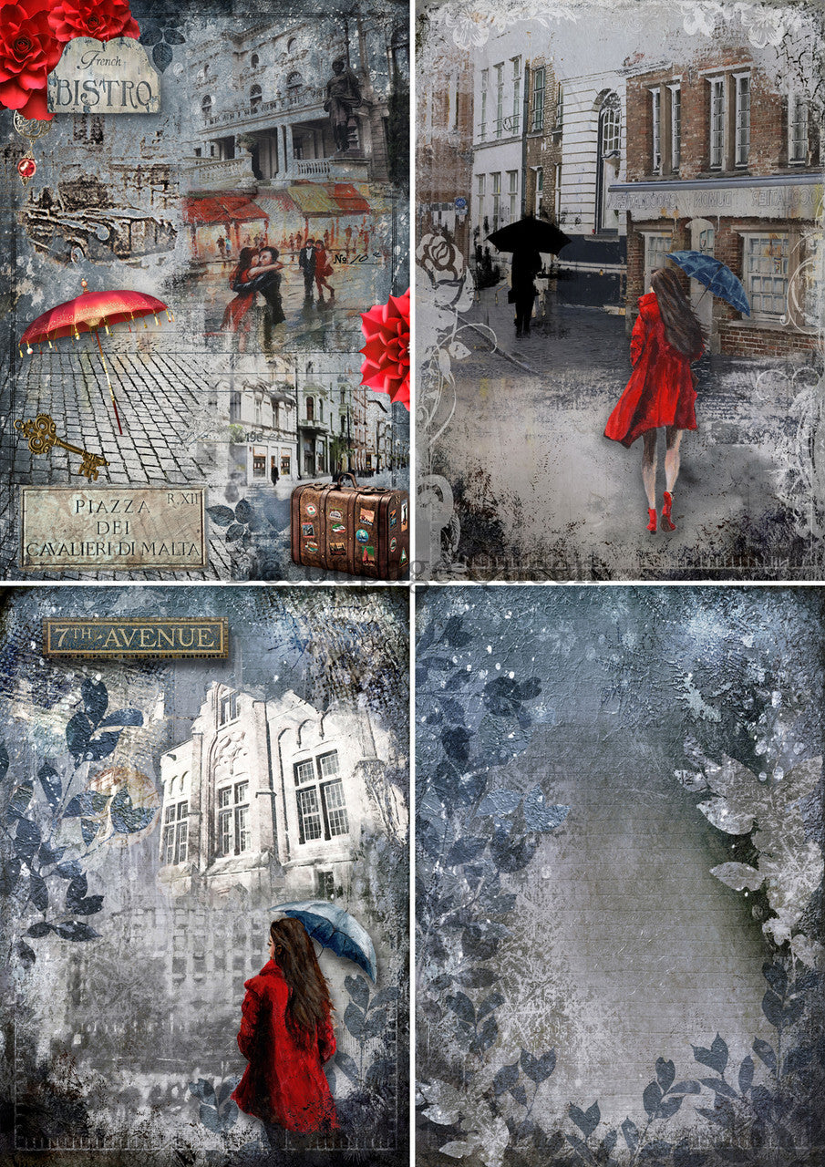 Decoupage Queen A3 & A4 Rice Paper In the City 4 Pack