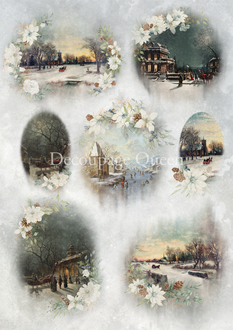 Decoupage Queen A4 Rice Paper Dainty and the Queen Winter Scenes