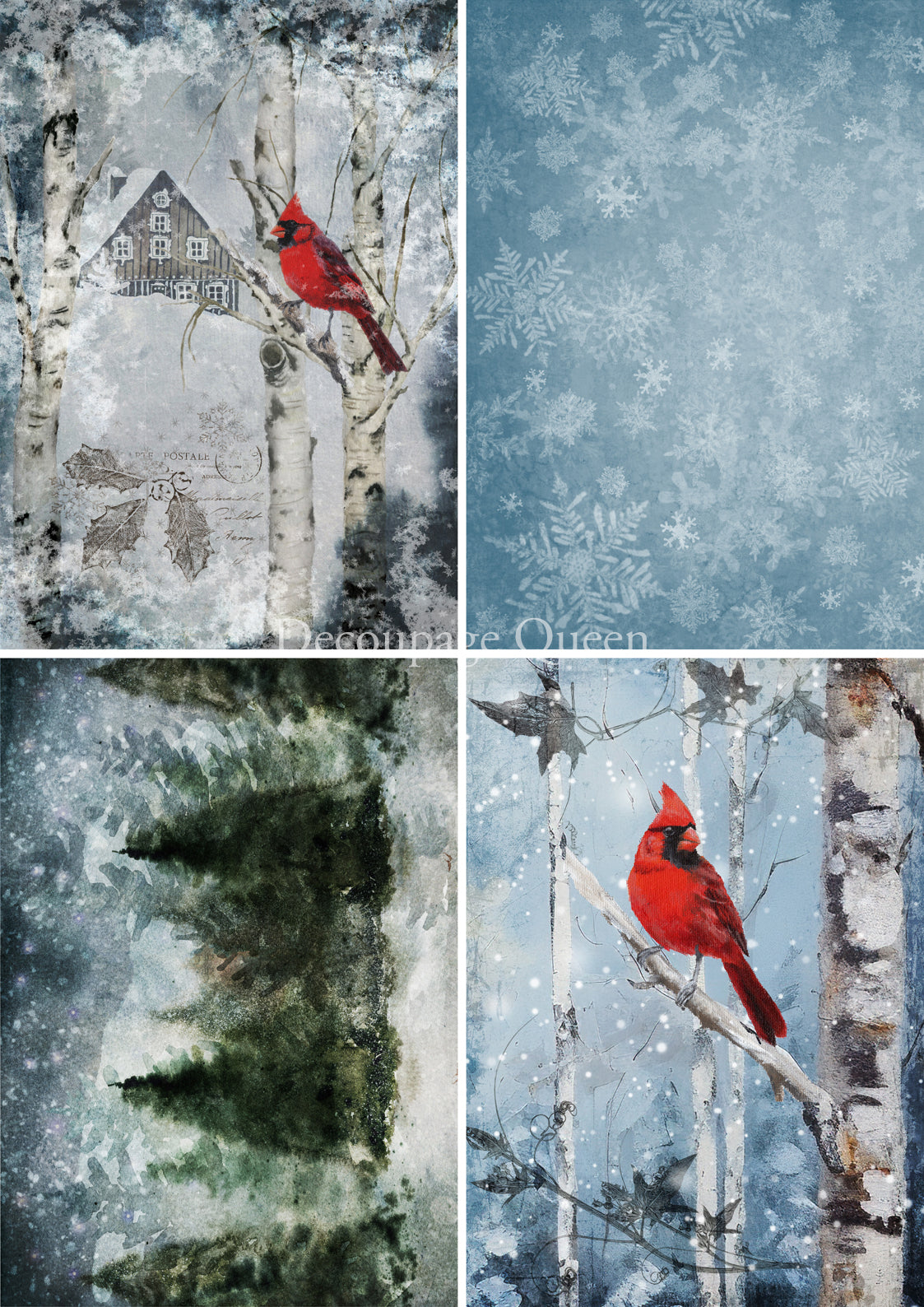 Decoupage Queen A4 Rice Paper Cardinals 4 Pack