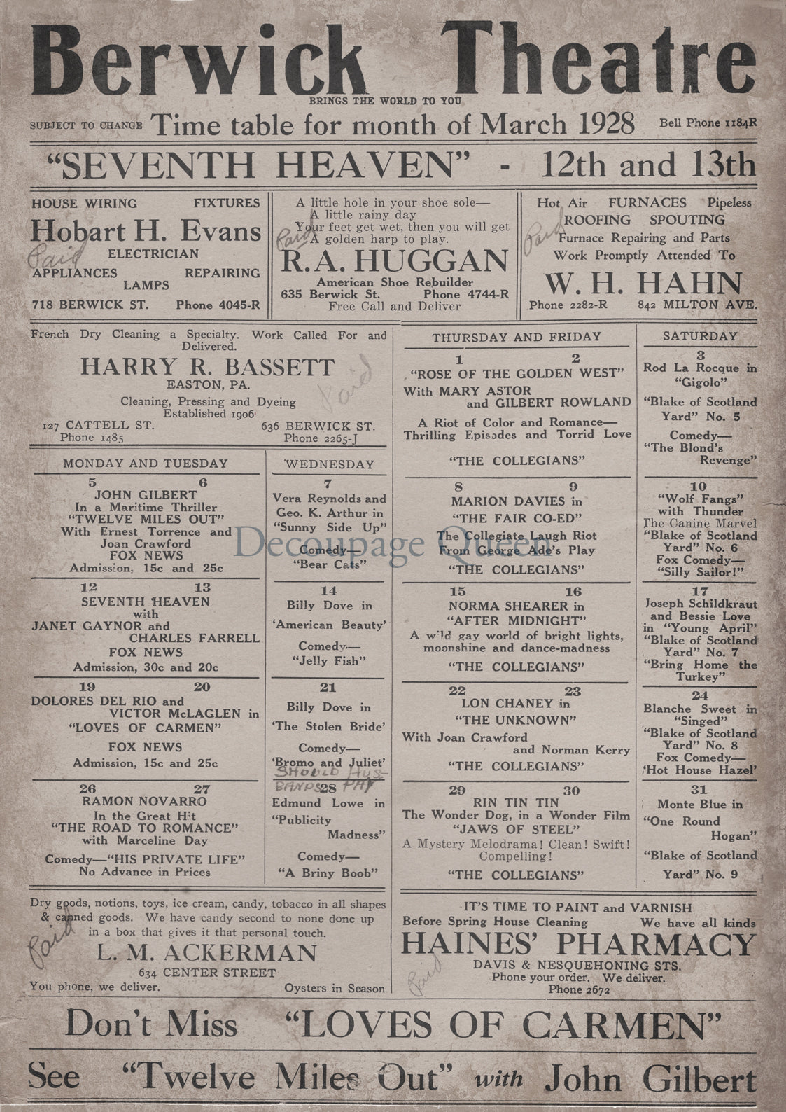 Decoupage Queen A3 & A4 Rice Paper Berwick Theatre