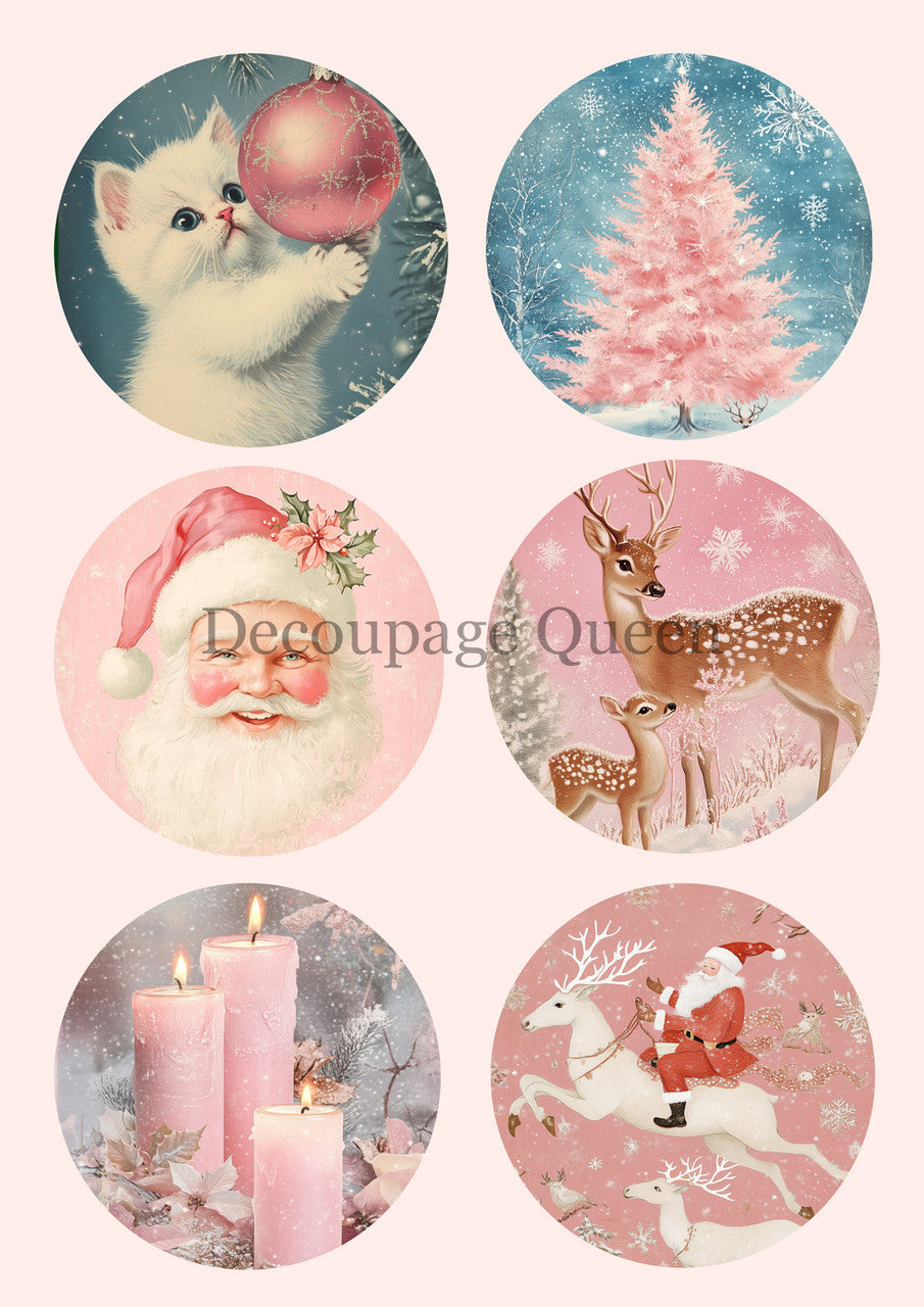 Decoupage Queen A4 Rice Paper Pink Winter Ornaments