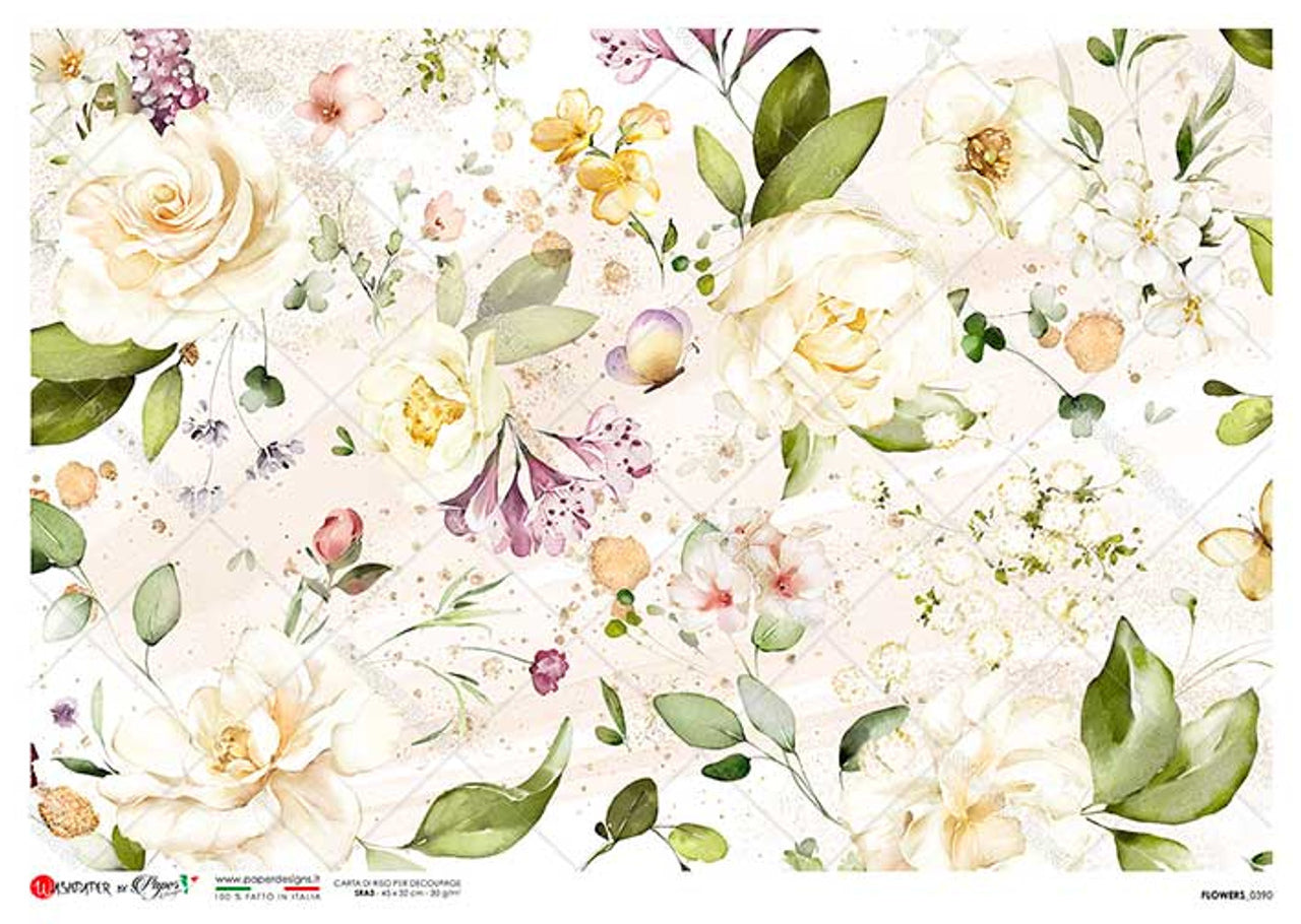 Paper Designs Washipaper A4 Rice Paper for Decoupage Flowers 0390