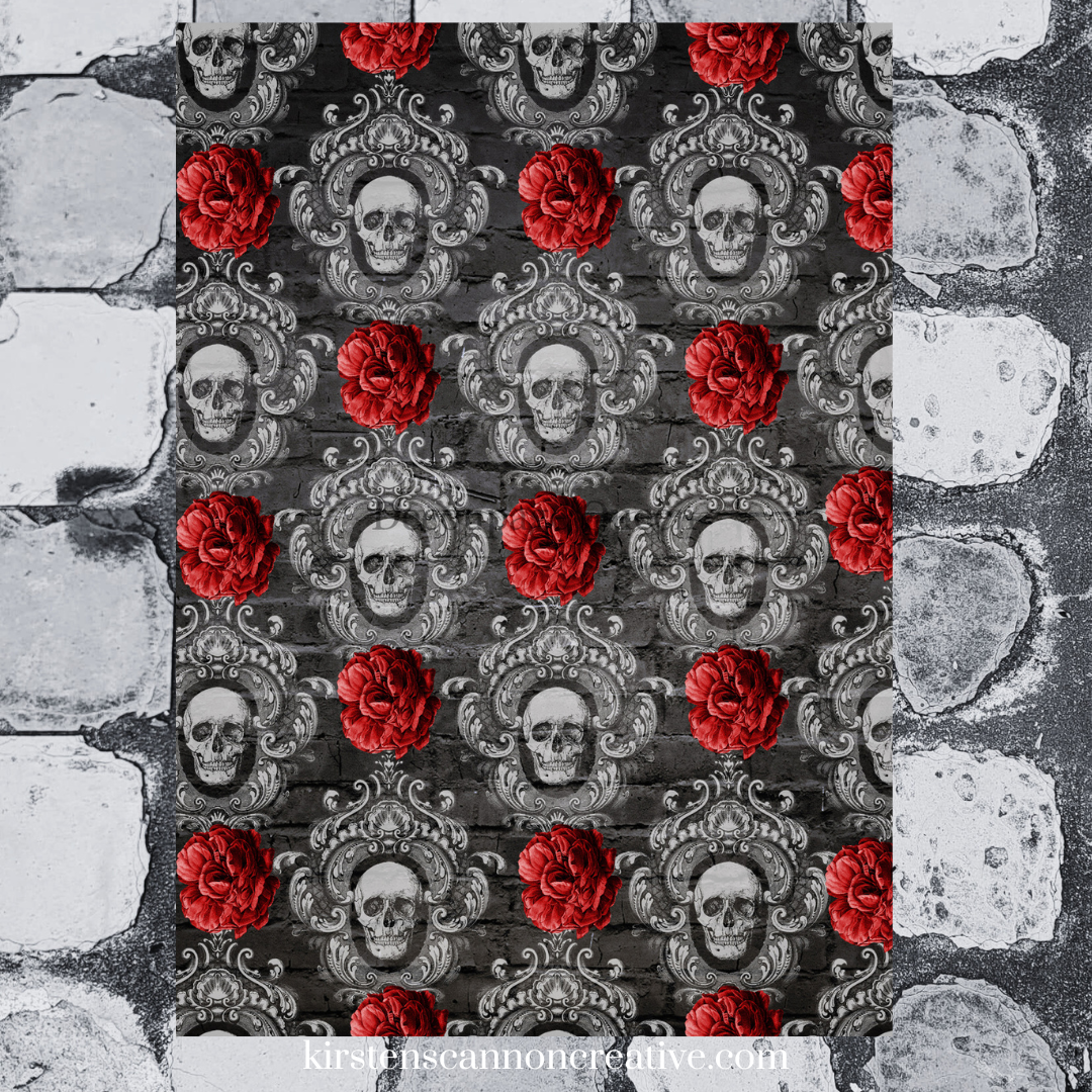 Decoupage Queen Rice Paper Framed Skulls A4