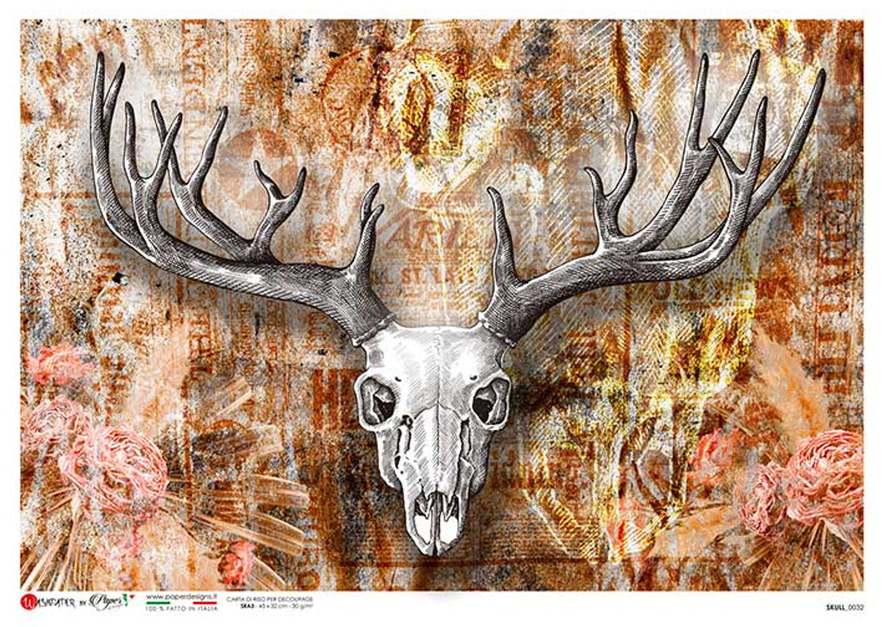 Paper Designs Washipaper A4 Rice Paper for Decoupage SKULL 0032