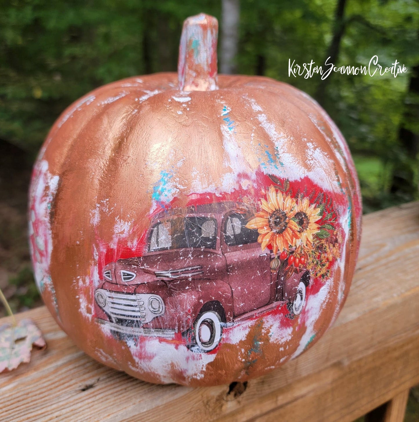 Coppery Red Truck Pumpkin Table Décor - Home Décor - Autumn - Fall